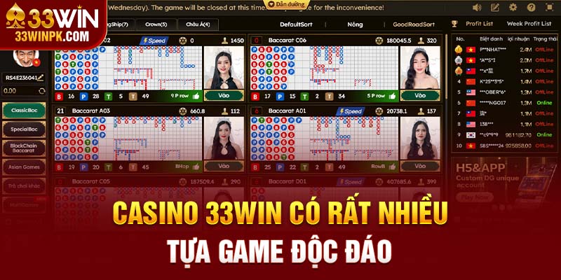 Casino 33Win có rất nhiều tựa game độc đáo