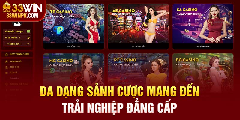 Đa dạng sảnh cược mang đến trải nghiệm đẳng cấp